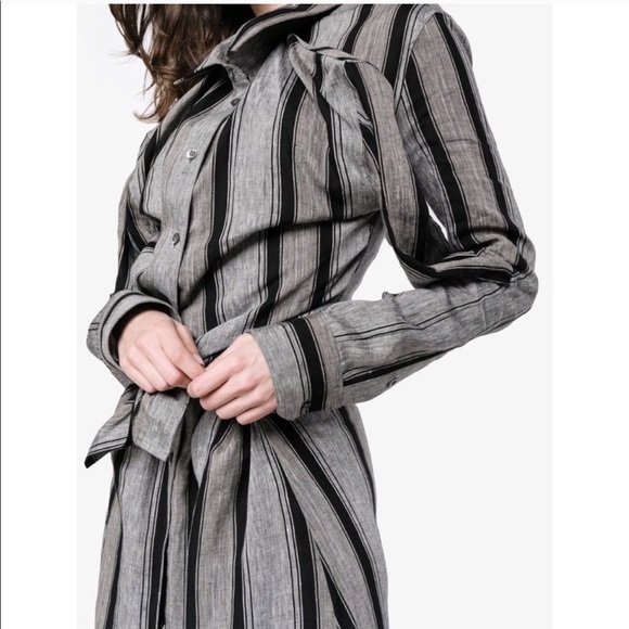 Y / PROJECT Linen Stripe Tie-front Maxi shirt dress M - Picture 3 of 6